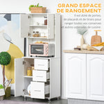 Buffet haut cuisine, armoire de cuisine avec 3 portes, 3 tiroirs et plan de travail, 60 x 40 x 160 cm, blanc