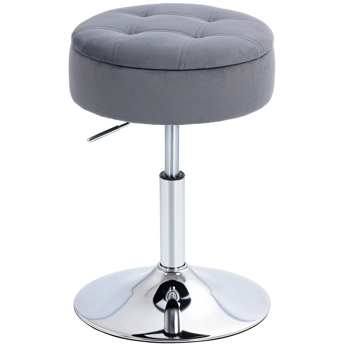 Sgabello da toeletta in velluto, sgabello da trucco girevole con vano portaoggetti, altezza regolabile da 49-65 cm, grigio