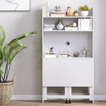 Bureau informatique avec étagères de rangement plateau rabattable 2 roulettes pour chambre salon 80 x 69 x 155 cm blanc