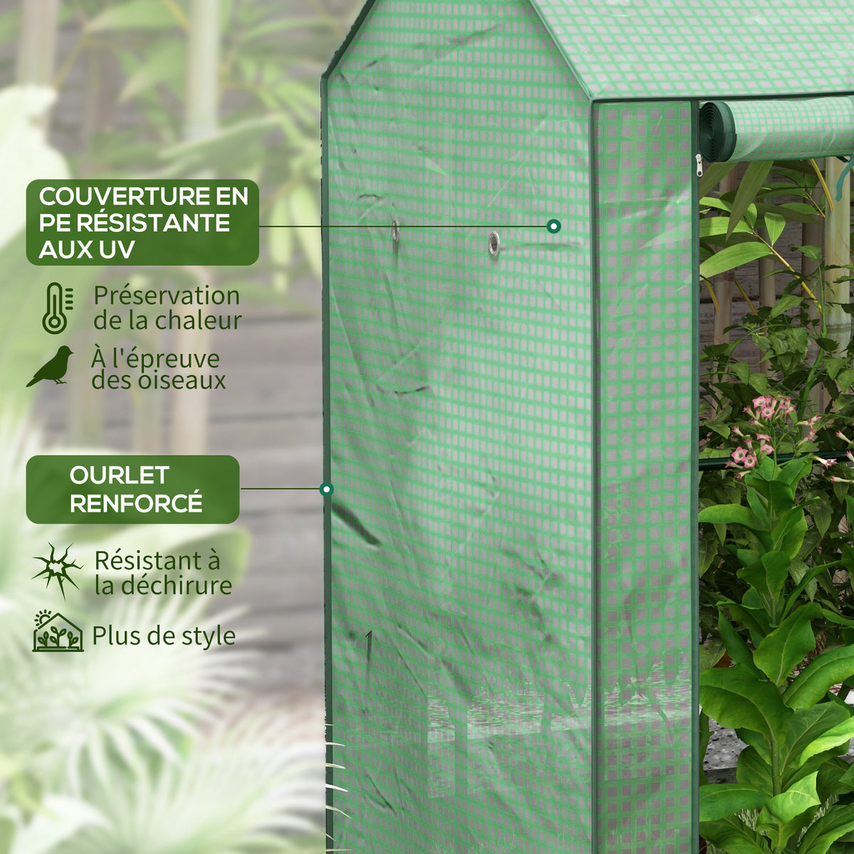 Serre de jardin avec 2 espaces et 2 portes enroulables - 0,8 m² Serre à tomates dim. 1L x 0,8l x 1,5H m, Acier et PE