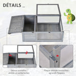 Maison enclos cage habitat pour petit animal tortues avec 2 espaces 91 x 60,5 x 32 cm bois massif gris