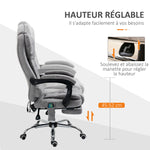 Fauteuil de bureau direction massant chauffant hauteur réglable dossier inclinable toile de microfibre gris
