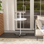 Mangeoire à oiseaux sur pied avec 4 roulettes perchoir 2 bols amovibles plateau rond acier inoxydable Ø 60 x 138H cm blanc