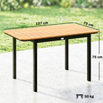 Table de Jardin 6 Personnes Rectangulaire en Bois Composite Cadre en Métal et Plateau à Lattes 127x70cm Marron