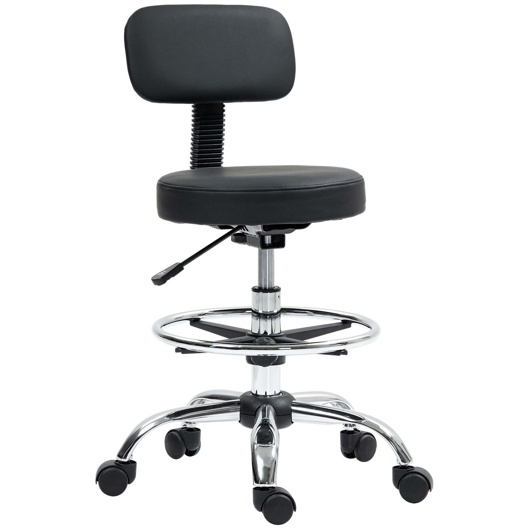 Chaise de bureau, chaise de dessin, repose-pieds réglable, hauteur réglable, pivotante 360°, 52x52x92cm, noir