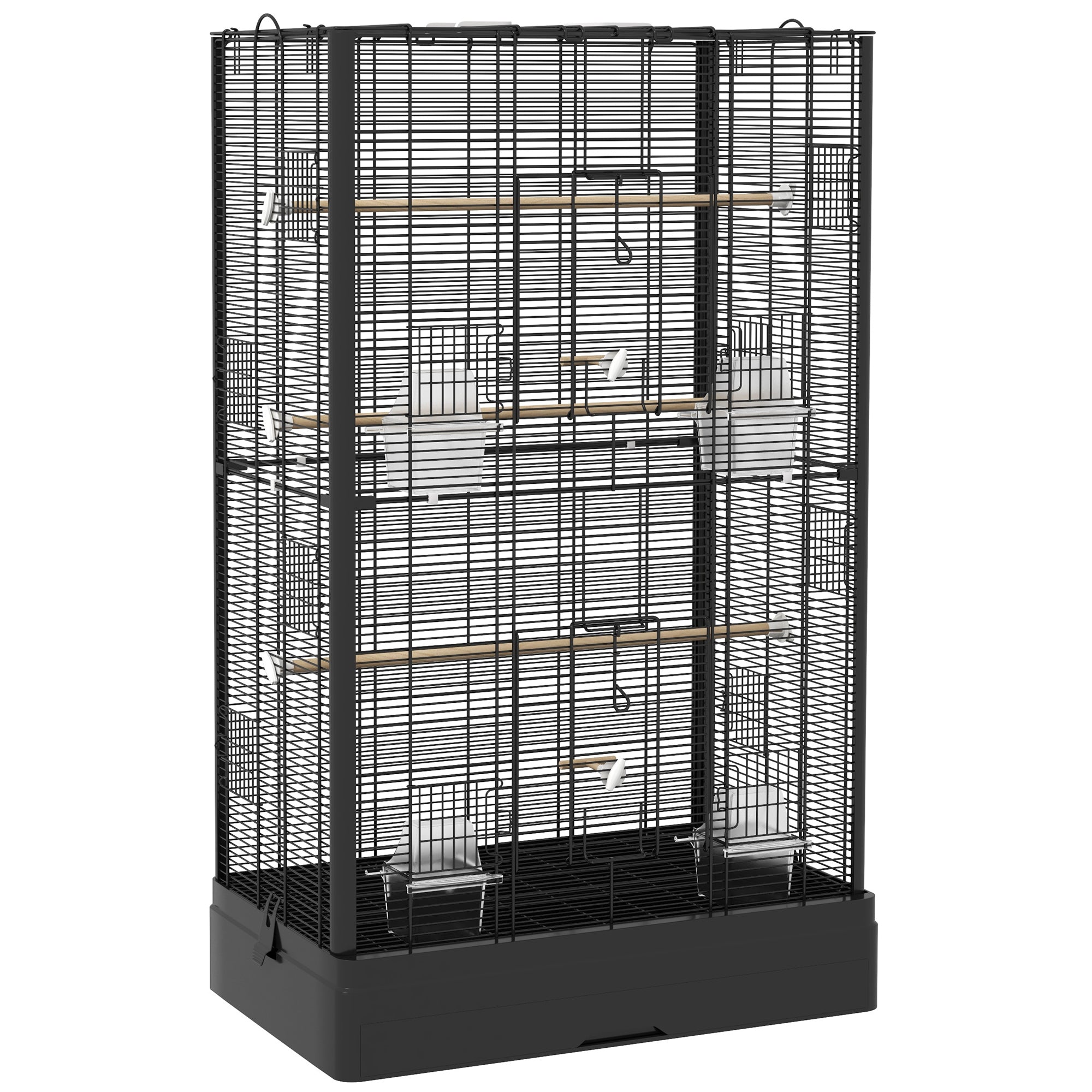 Volière kooi met deuren en zitstokken voor kanaries, parkieten en papegaaien 61 x 36,5 x 98 cm zwart