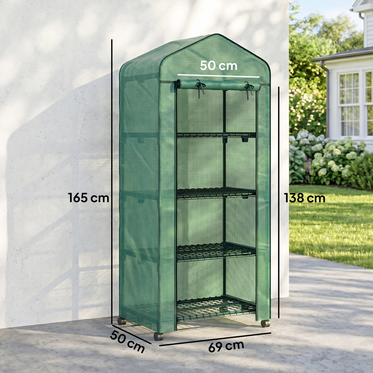 Serre de jardin balcon étagère serre 4 niveaux 69L x 50l x 165H cm acier époxy bâche amovible PE haute densité vert