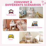 Coiffeuse enfant fille table de maquillage 2 en 1 avec 7 accessoires de jeu miroir en acrylique 59,8x29,6x89,8cm rose