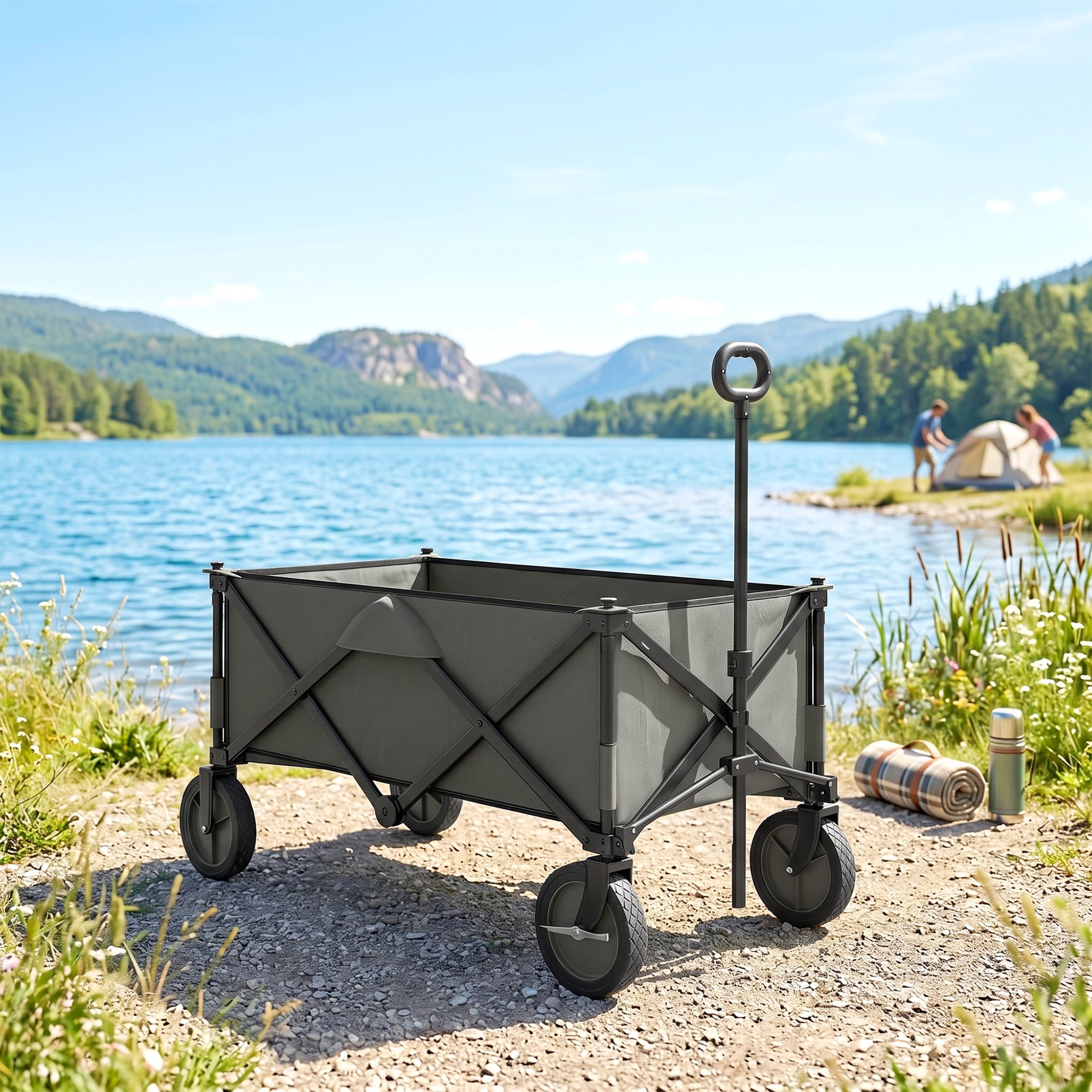 Chariot de jardin pliable bâche amovible poignée télescopique inclinaison réglable 5 sacs 108 x 55 x 93 cm gris foncé
