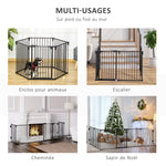 Barrière de sécurité barrière de protection cheminée parc enclos chien pliable modulable 6 panneaux avec porte sans perçage 362,5 x 76 cm noir