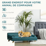 Canapé pour chien chat design scandinave coussin moelleux amovible pieds bois massif 100 x 62 x 32 cm bleu canard