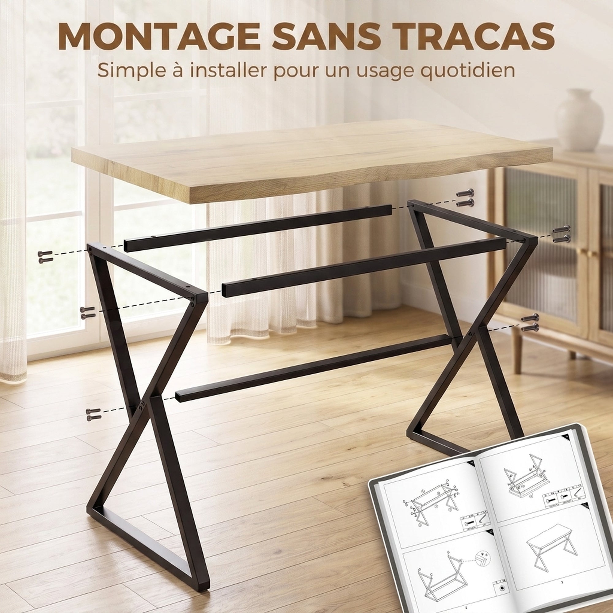 Tavolo da pranzo per 2 persone, tavolo da cucina, stile moderno con piano spesso, 110 x 67 x 75,5 cm, nero e rovere