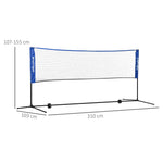Filet de badminton, filet portable, hauteur ajustable 107-155 cm, avec sac de transport, cadre métallique, noir, bleu