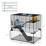 Cage hamster cage rongeur 3 niveaux avec roue rampes maisonnette abreuvoir mangeoire 60L x 40l x 54,5H cm noir