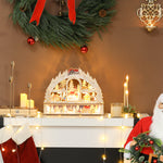 Verlicht kerstdorp met 20 leds, geanimeerd boogvormig kerstdorp, werkt op batterijen, 45 x 10 x 35 cm, naturel hout