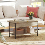 Table basse relevable et extensible, table de salon avec compartiment caché étagères ouvertes, 98x49x55cm, bois naturel