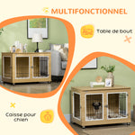 Cage pour chien animaux cage de chien sur pied avec coussin amovible acier aspect bois 90 x 58 x 65 cm