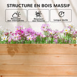 Jardinière surélevée avec treillis latéral et supérieur, bac à fleurs trous de drainage, 200x44x113,5cm, bois naturel