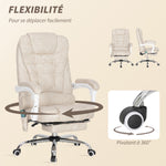 Fauteuil de bureau massant et chauffant, chaise de bureau, hauteur réglable, dossier inclinable, 65x70x111-119cm, crème