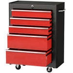 Carrello portautensili su ruote, Cassettiera da officina in acciaio a 5 cassetti bloccabile con 2 chiavi, 61,5 x 33 x 82,5 cm, rosso