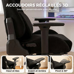 Ergonomische masserende gamestoel met verwarmd lendenkussen, kantelbare gaming-fauteuil van linnen, 3D-armleuningen, zwart