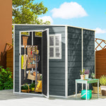 Abri de Jardin Cabanon de Stockage Plancher Structure Aluminium 3 Fenêtres 2 Aérations 182x182x183cm Gris Effet Bois