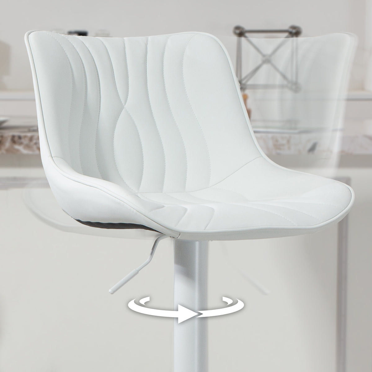 Lot de 2 tabourets de bar, chaises de bar structure en acier hauteur réglable 92-110 cm, dossier repose-pieds blanc
