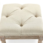 Repose pied salon, ottoman, siège rembourré en tissu aspect lin avec pieds en bois d'hévéa, 40 x 40 x 43 cm, beige