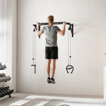 Barre de traction murale barre de fitness multi-prise système de poulie à câble charge 200kg, acier 126x60x45,5cm, noir