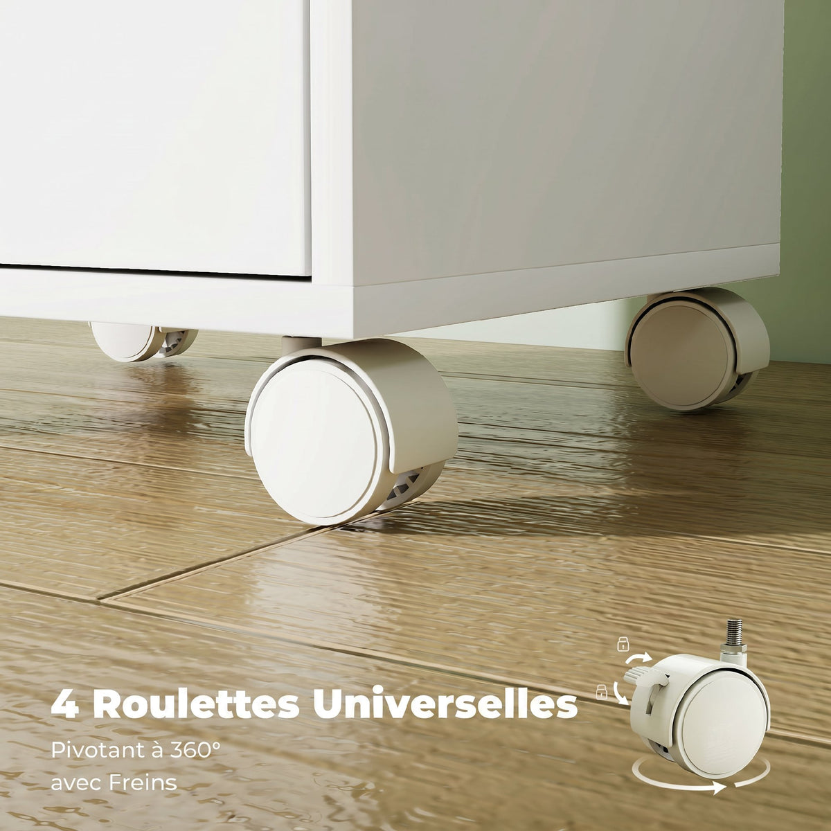 Caisson de Bureau Mobile avec 6 Tiroirs Silencieux, Caisson de Rangement sur Roulettes,  40 x 35 x 63 cm, Blanc