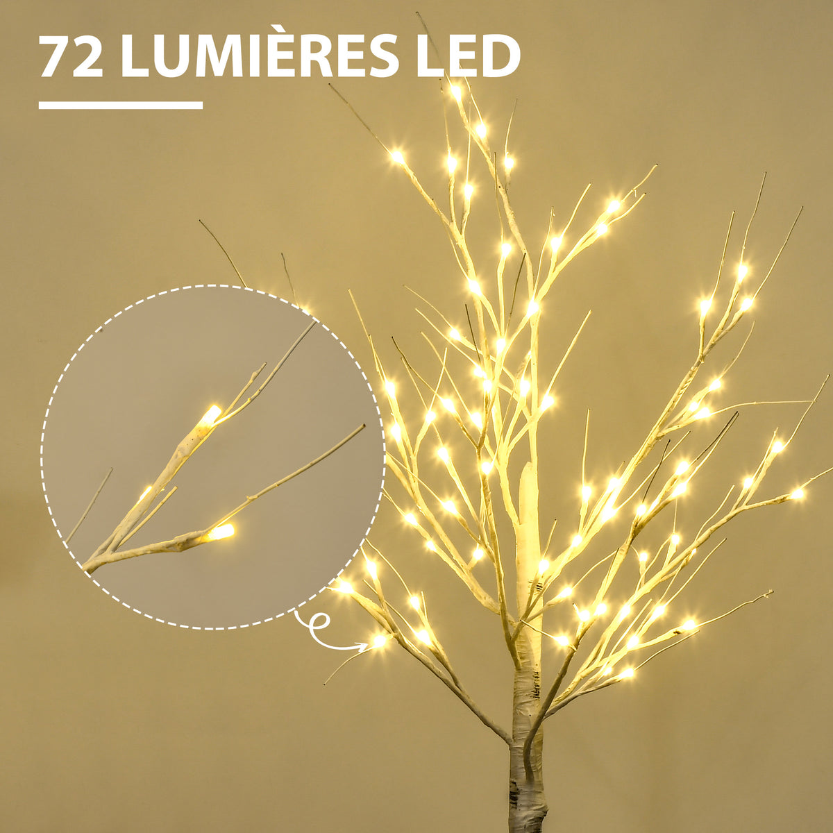 Arbre lumineux LED - décoration lumineuse blanc chaud - 72 LEDs - usage intérieur - 120 cm - décoration de noël chambre maison blanc