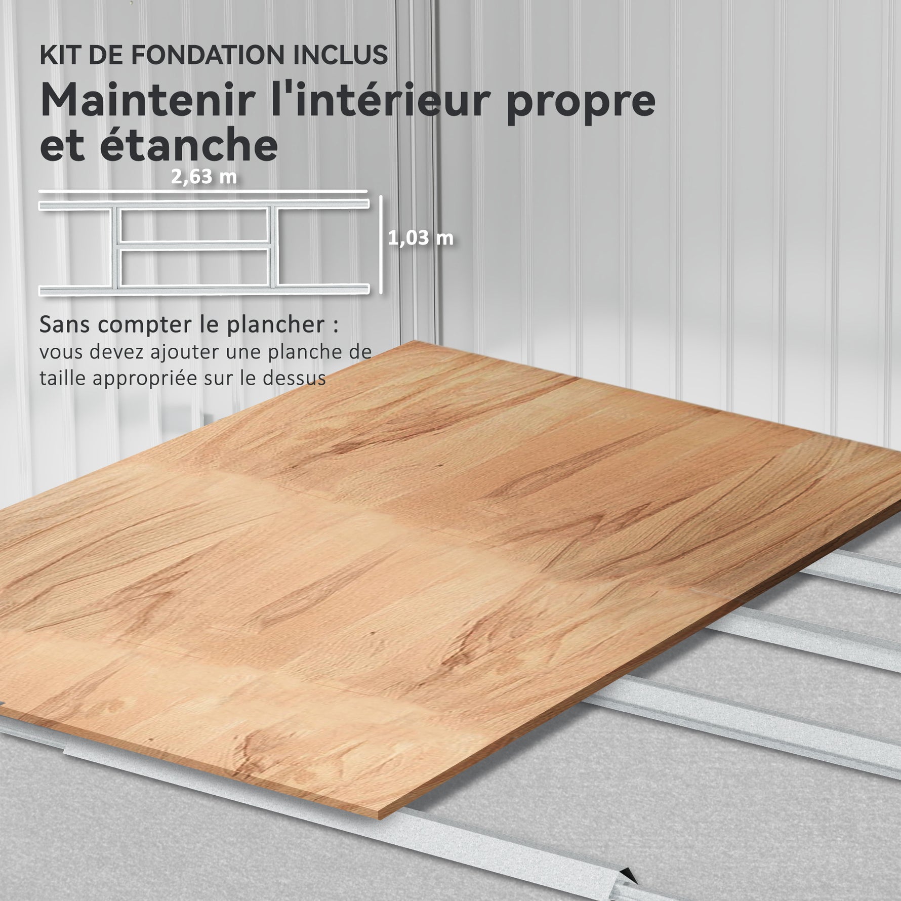 Abri de jardin 5,4 m² 2,77 x 1,95 x 1,92 m kit de fondation porte coulissante ventilations tôle acier, gris clair