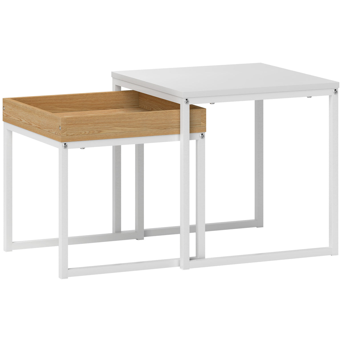 Set van 2 vierkante uitschuifbare salontafels, nesteltafels met stalen frame, moderne stijl, wit
