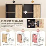 Armoire de cuisine meuble de rangement, 2 tiroirs 1 placard 2 niches et étagères réglables, 88x35x160cm, noir et naturel