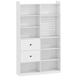 Bibliothèque, Étagère 6 Niveaux, 120 x 30 x 200 cm, Meuble de Rangement avec 2 Tiroirs et Panneau Perforé, Blanc