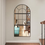 Miroir mural arqué miroir mural en forme de fenêtre ensemble de 3 pièces cadre en métal 76 x 43 cm noir