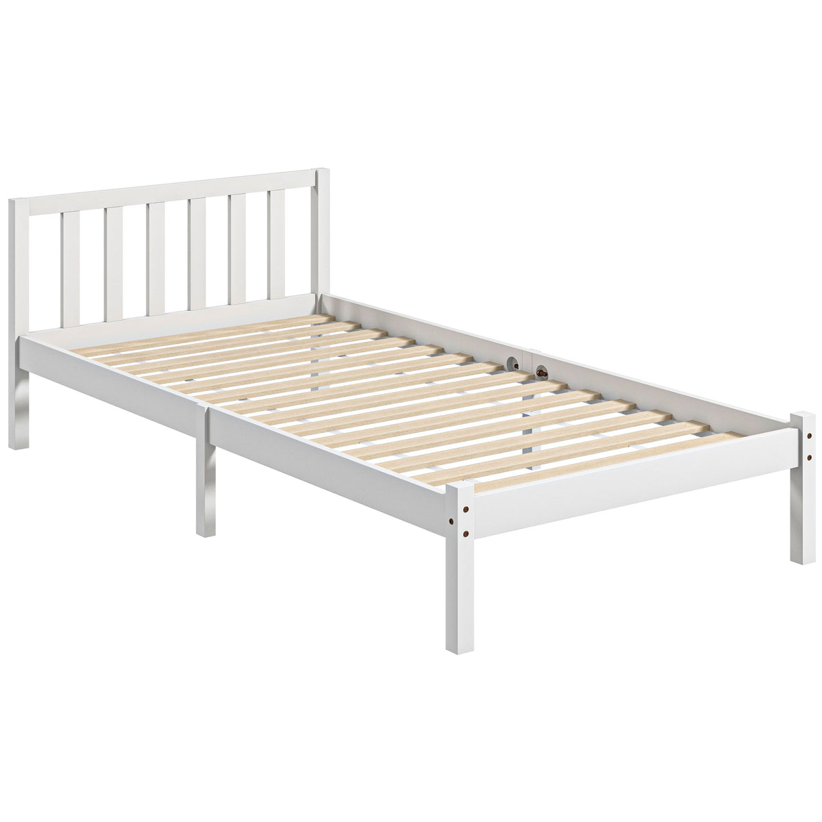 Estructura de cama de madera maciza 90x190 cm, cama individual con cabecero y somier de láminas resistente para niños y adultos
