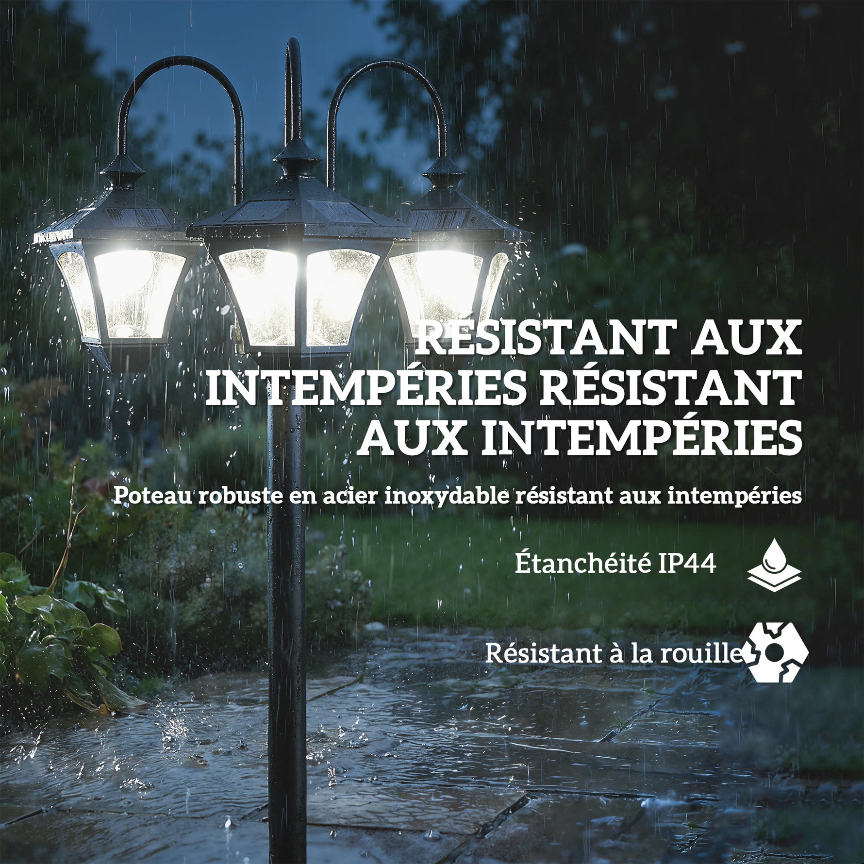 Lampadaire Extérieur sur Pied à 3 Têtes avec Bac à Fleurs, Capteur Automatique Crépuscule à L'aube, 52x52x185cm, Noir