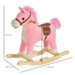 Schaukelpferd mit komfortablem Sitz, weichem Kurzflor-Plüsch und Gestell aus Pappelholz, Rosa, Maße: 65 L x 32,5 B x 61 H cm