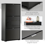 Meuble à Chaussures Armoire à chaussures 3 Portes abattantes 3 Compartiments en bois 60L x 26I x 124H cm Noir