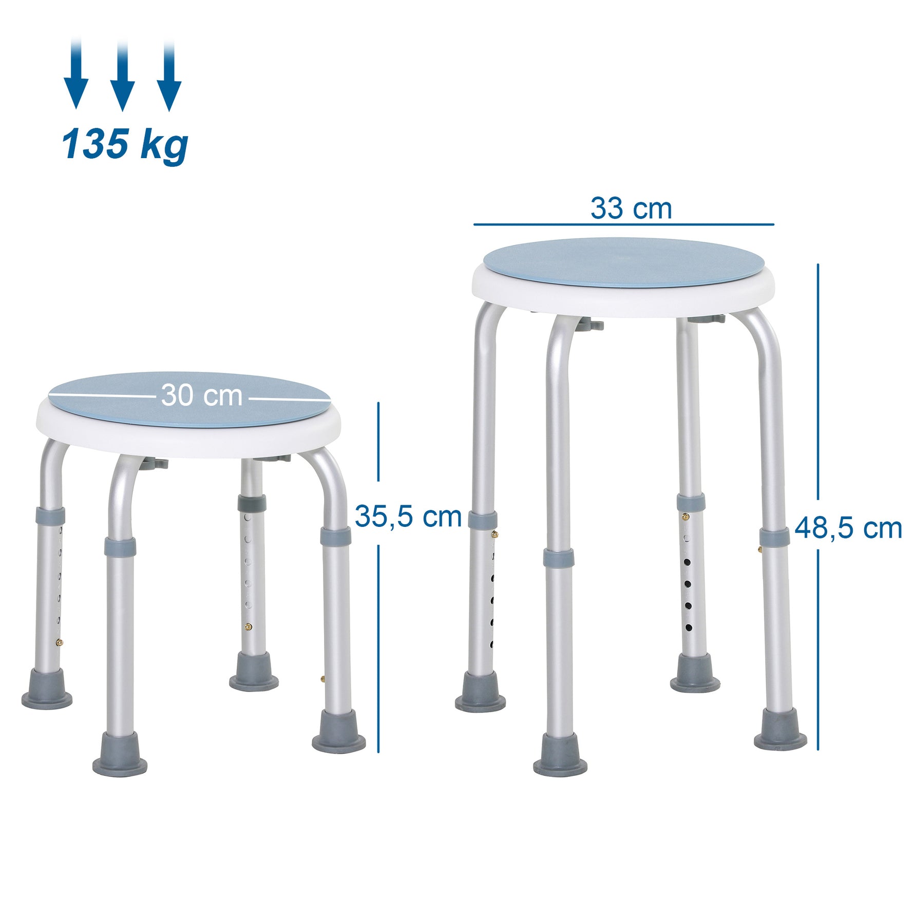 Tabouret de douche siège de douche antidérapant tabouret de bain hauteur réglable pivotant à 360° en aluminium