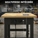 Établi d'Atelier Réglable, 121,9x50,8x79-99cm, Charge 900 kg, 2 Prises et 2 Ports USB, Panneau Perforé, Noir