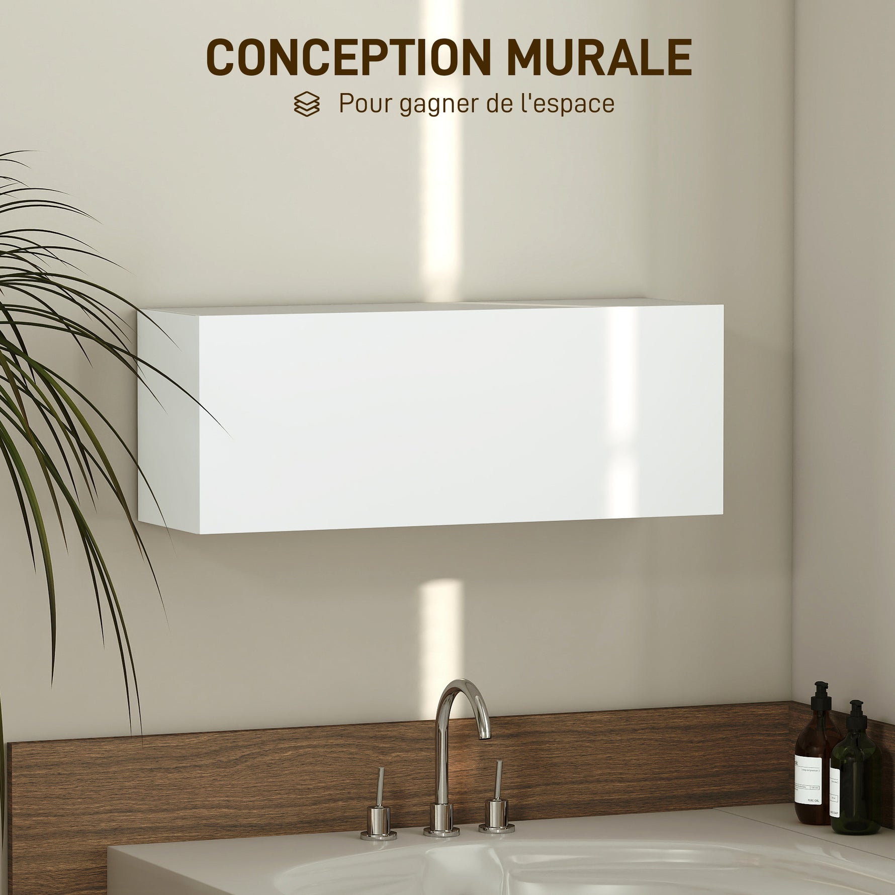 Armoire murale de salle de bain, meuble de rangement suspendu avec porte à charnières, 80 x 25 x 30 cm, blanc