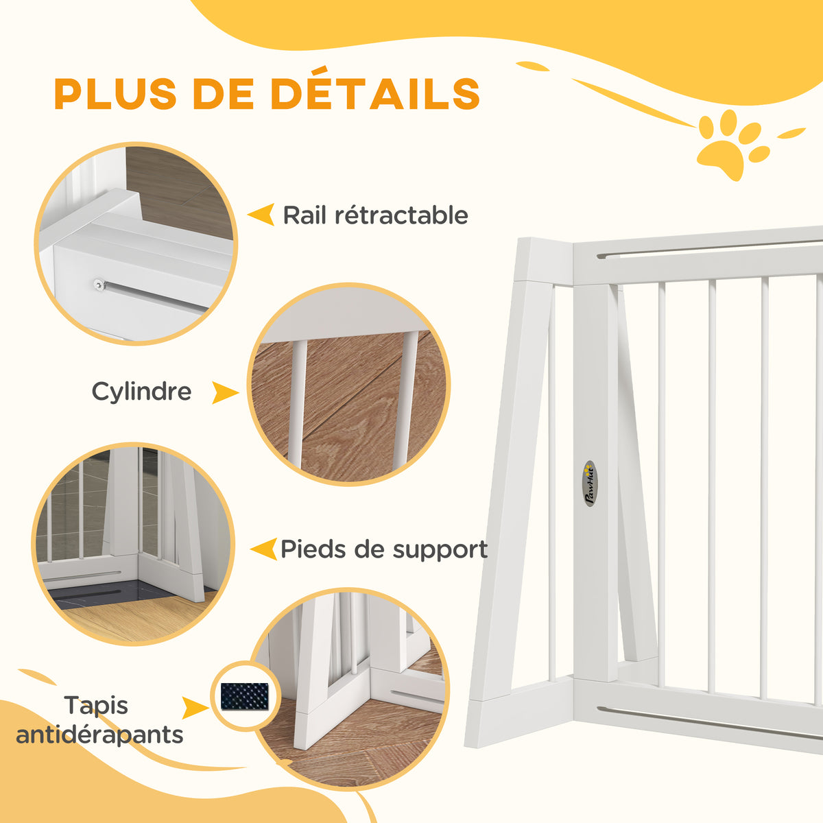 Cancelletto di sicurezza per cani, barriera protettiva a 3 pannelli, estensibile 71-190 cm, in legno - bianco