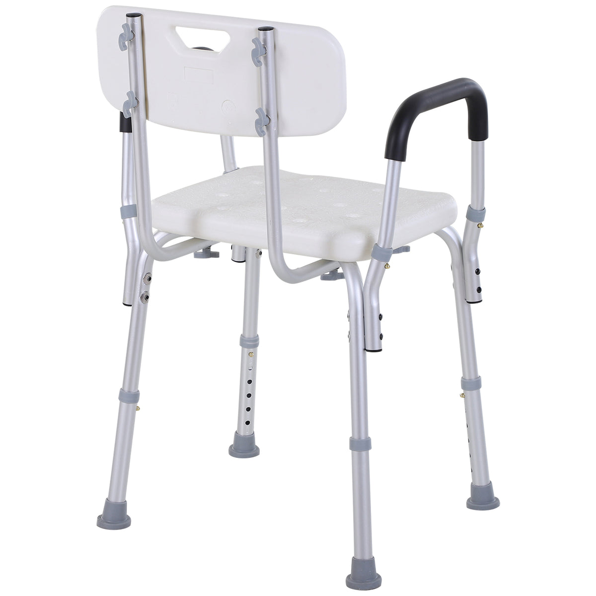 Chaise de Douche siège de Douche Ergonomique Hauteur réglable Pieds antidérapants Dossier accoudoirs Amovibles Charge Max. 136 Kg alu HDPE Blanc