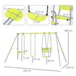 3 en 1 balançoire portique enfant avec 2 face à face et 1 siège de balançoire charge max. 225 kg vert