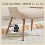 Fauteuil salon, fauteuil d'appoint rembourré en tissu bouclette avec haut dossier et accoudoirs, 71x74x97,5cm, beige