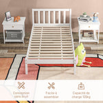 Estructura de cama de madera maciza 90x190 cm, cama individual con cabecero y somier de láminas resistente para niños y adultos