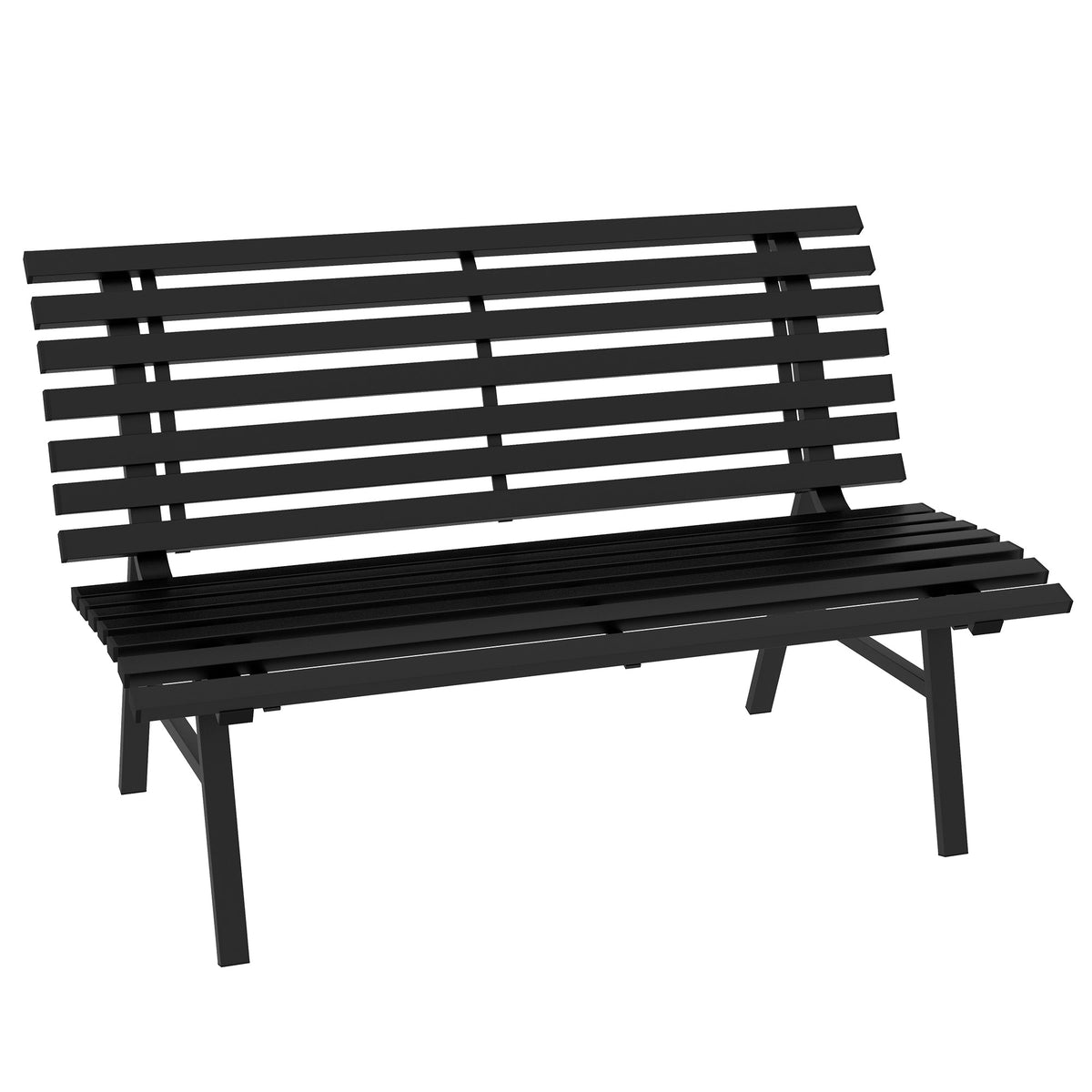 Banc de jardin extérieur 2 Places Assise Dossier à Lattes, en aluminium, dim. 123L x 67l x 79H cm, noir