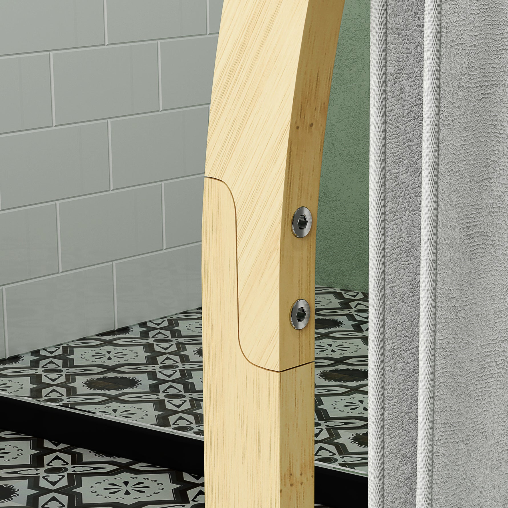 Porte-serviettes en bambou 3 barres avec étagère de rangement, pour la salle de bains et la buanderie, finition naturel